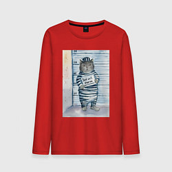 Лонгслив хлопковый мужской Акварельный рисунок плохой кот, цвет: красный