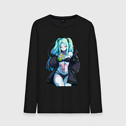 Лонгслив хлопковый мужской Ребекка и коктель - Киберпанк бегущий по краю, цвет: черный