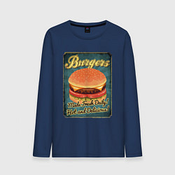 Лонгслив хлопковый мужской Burgers - Made fresh daily!, цвет: тёмно-синий