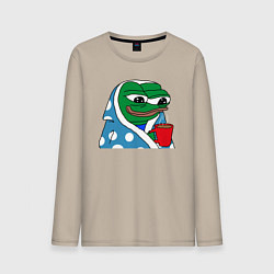 Лонгслив хлопковый мужской Frog Pepe мем, цвет: миндальный