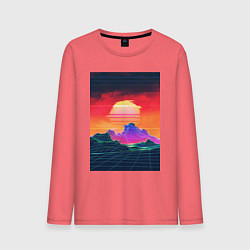 Лонгслив хлопковый мужской Синтвейв горы на закате, цвет: коралловый