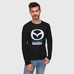 Лонгслив хлопковый мужской Значок Mazda в стиле glitch, цвет: черный — фото 2