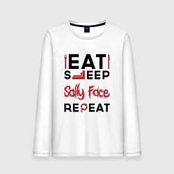 Лонгслив хлопковый мужской Надпись: eat sleep Sally Face repeat, цвет: белый