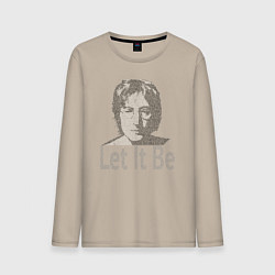 Лонгслив хлопковый мужской Портрет Джона Леннона и текст песни Let It Be, цвет: миндальный