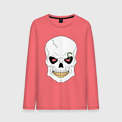 Лонгслив хлопковый мужской Белый злой череп, цвет: коралловый