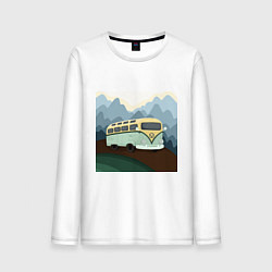 Лонгслив хлопковый мужской Машина и горы в путешествии, цвет: белый