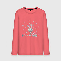 Лонгслив хлопковый мужской Год кролика Надпись Будь счастлив, цвет: коралловый