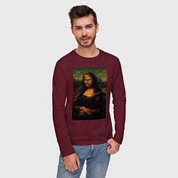 Лонгслив хлопковый мужской Мона Лиза абстракция, цвет: меланж-бордовый — фото 2