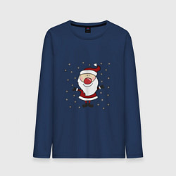 Лонгслив хлопковый мужской Дед мороз и снегопад, цвет: тёмно-синий