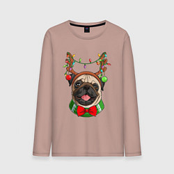 Мужской лонгслив Новогодний мопс