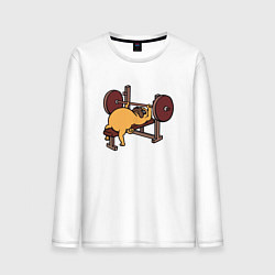 Лонгслив хлопковый мужской Мопс - крутой пауэрлифтер!, цвет: белый
