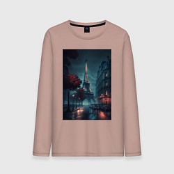 Лонгслив хлопковый мужской Нейросеть - Ночной Париж, цвет: пыльно-розовый