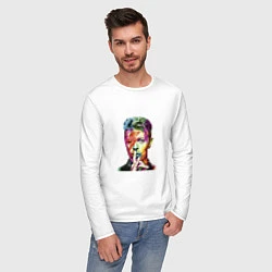 Лонгслив хлопковый мужской David Bowie singer, цвет: белый — фото 2