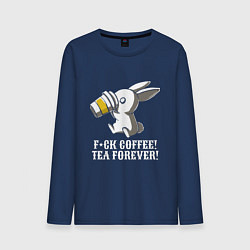 Лонгслив хлопковый мужской F*ck coffee - Tea forever!, цвет: тёмно-синий