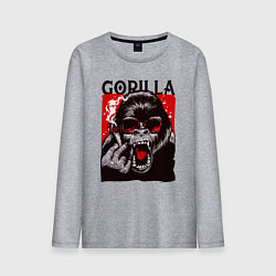 Лонгслив хлопковый мужской Горилла в очках с сигарой, цвет: меланж