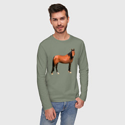 Лонгслив хлопковый мужской Теплокровная лошадка, цвет: авокадо — фото 2