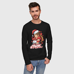 Лонгслив хлопковый мужской Снегурочка, цвет: черный — фото 2