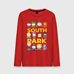 Лонгслив хлопковый мужской Южный парк персонажи, цвет: красный
