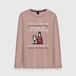 Лонгслив хлопковый мужской Drink up its Christmas, цвет: пыльно-розовый