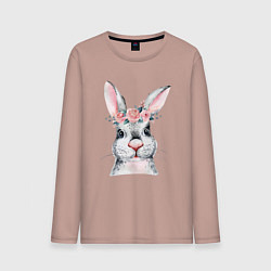Лонгслив хлопковый мужской Кролик в цветах, цвет: пыльно-розовый