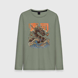 Лонгслив хлопковый мужской Суши дракон Канагавы, цвет: авокадо