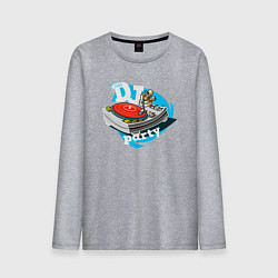 Лонгслив хлопковый мужской Dj party ретро проигрыватель пластинок, цвет: меланж