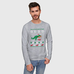 Лонгслив хлопковый мужской Новогодний тирекс - ugly sweater, цвет: меланж — фото 2