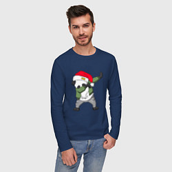 Лонгслив хлопковый мужской Панда Дед Мороз, цвет: тёмно-синий — фото 2