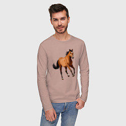 Лонгслив хлопковый мужской Мустанг лошадь, цвет: пыльно-розовый — фото 2