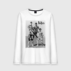 Лонгслив хлопковый мужской Молодые музыканты на пляже, цвет: белый