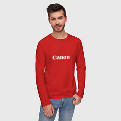 Лонгслив хлопковый мужской Canon - белый логотип, цвет: красный — фото 2