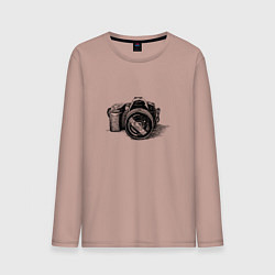 Лонгслив хлопковый мужской Рисунок фотоаппарата, цвет: пыльно-розовый