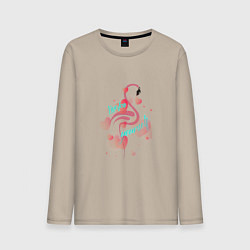 Лонгслив хлопковый мужской Фламинго в серце, цвет: миндальный
