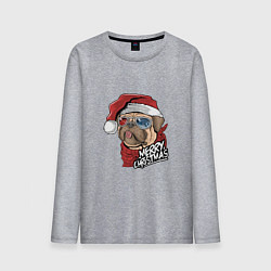 Лонгслив хлопковый мужской Pug merry christmas, цвет: меланж