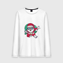 Лонгслив хлопковый мужской Snowy Santa, цвет: белый