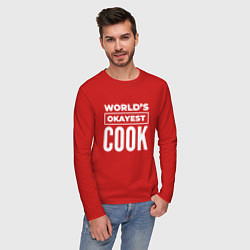 Лонгслив хлопковый мужской Worlds okayest cook, цвет: красный — фото 2