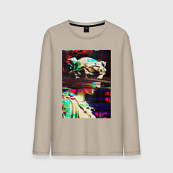 Лонгслив хлопковый мужской Glitch pixel art, цвет: миндальный