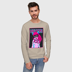 Лонгслив хлопковый мужской Hentai blue redhead girl art, цвет: миндальный — фото 2