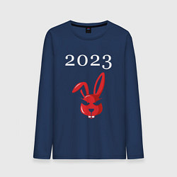 Лонгслив хлопковый мужской Кролик 2023 суровый: символ и надпись, цвет: тёмно-синий