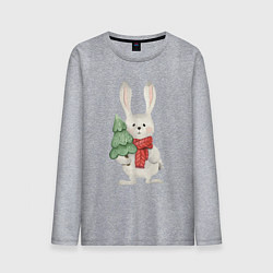Лонгслив хлопковый мужской Зайчик с елкой, цвет: меланж