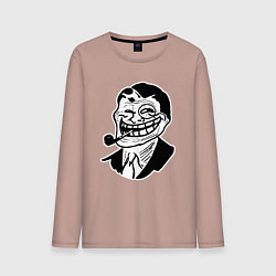 Лонгслив хлопковый мужской Тролльфейс-джентельмен, цвет: пыльно-розовый