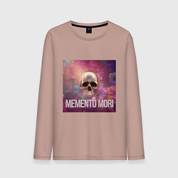 Лонгслив хлопковый мужской Череп в цветах memento mori, цвет: пыльно-розовый