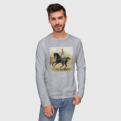 Лонгслив хлопковый мужской Николай II на коне на дворцовой площади, цвет: меланж — фото 2