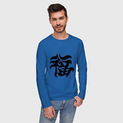 Лонгслив хлопковый мужской Японский иероглиф - Удача цвета синий — фото 2