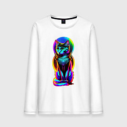 Лонгслив хлопковый мужской Кот в стиле киберпанк, цвет: белый