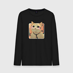 Лонгслив хлопковый мужской Cat smiling meme art, цвет: черный