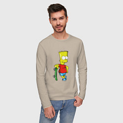 Лонгслив хлопковый мужской Барт и скейт, цвет: миндальный — фото 2