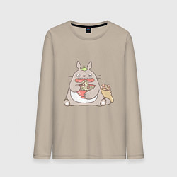 Лонгслив хлопковый мужской Голодный Тоторо, цвет: миндальный