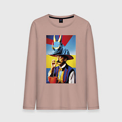 Лонгслив хлопковый мужской Salvador Dali and rhinoceros, цвет: пыльно-розовый
