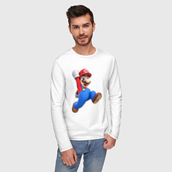 Лонгслив хлопковый мужской Марио прыгает, цвет: белый — фото 2